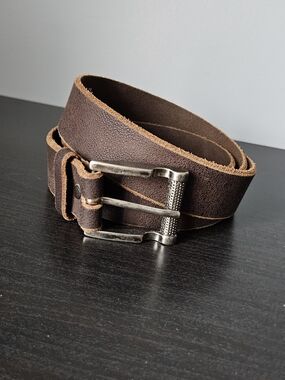 NAB Brown Leather Men's Belt with Silver Buckle